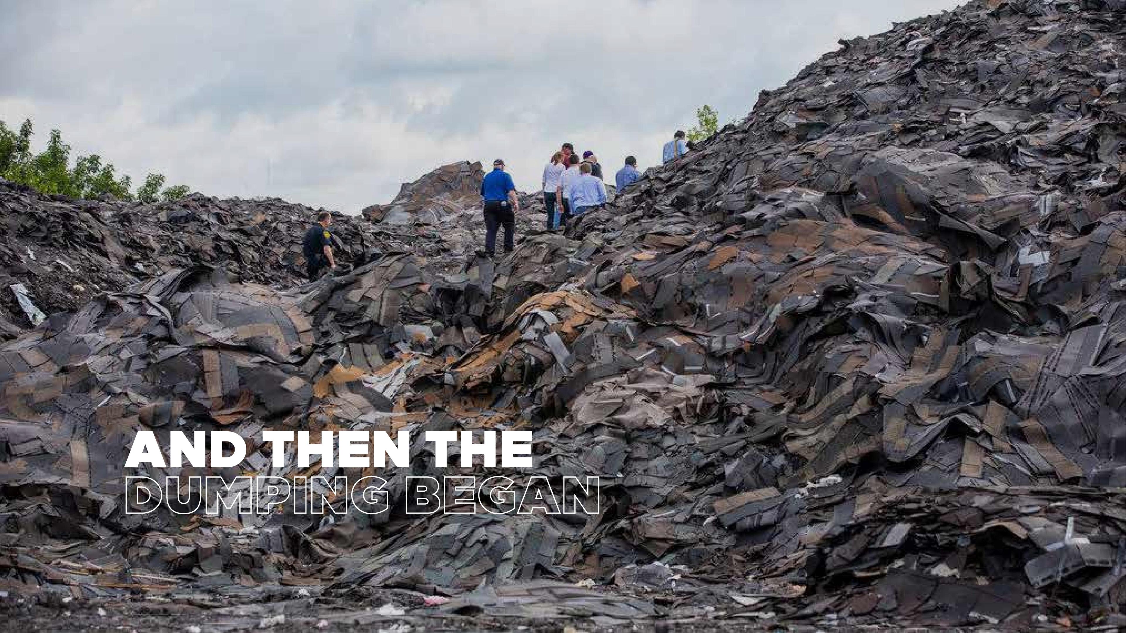 Shingle Mountain — officials and residents atop the toxic shingle pile in Floral Farms